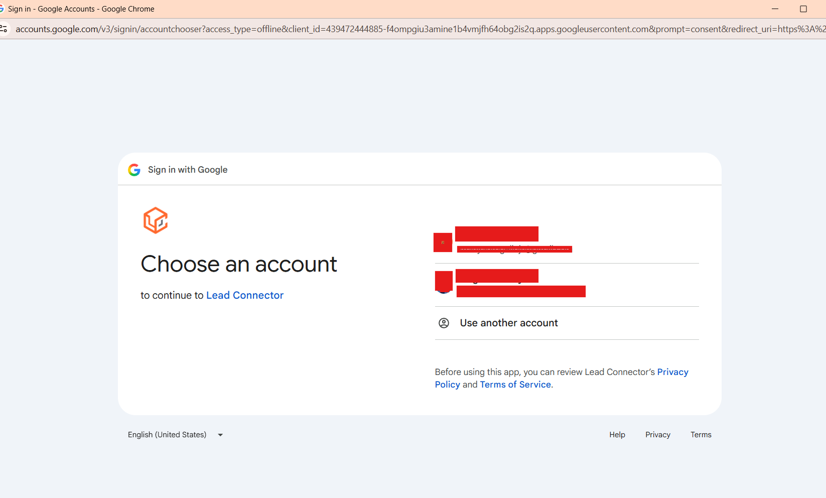 The Google account chooser pop-up