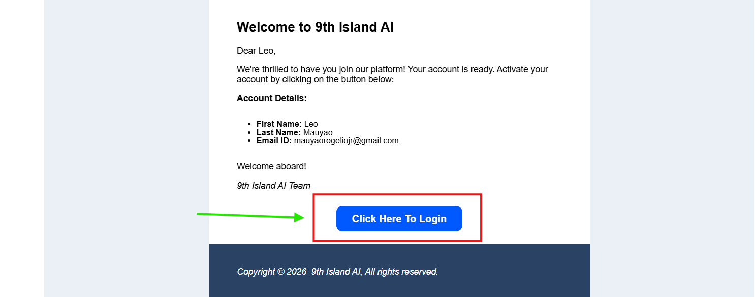 The page that opens after clicking the login button